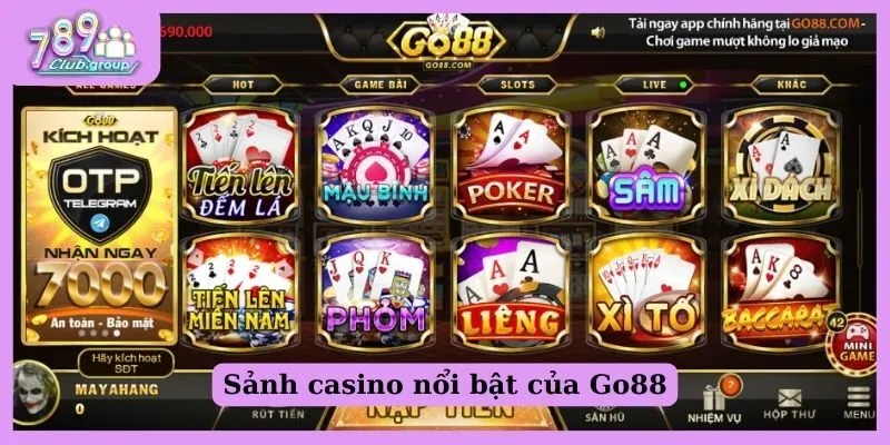 Sảnh casino nổi bật của Go88