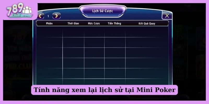 Tính năng xem lại lịch sử đặt cược tại Mini Poker